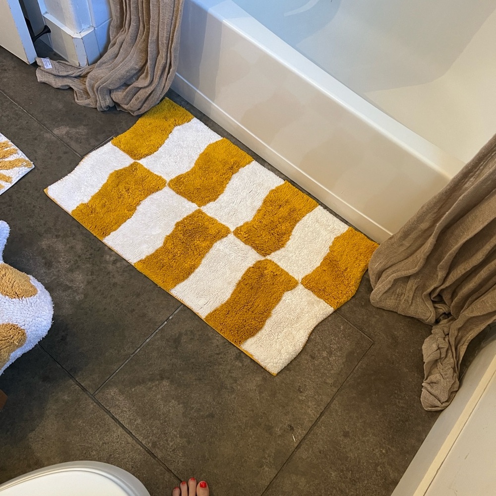 West Elm Mustard and White Bath Mat